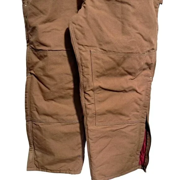 Carhartt Mens Brown Insulated Duck Bib Overalls Size 50 X 30 With Red Quilted Li - Picture 9 of 13